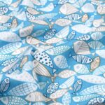 Tissu coton imprimé Gloups - Bleu, fond blanc