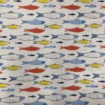 Tissu coton imprimé Sardine - Multicolore, fond blanc