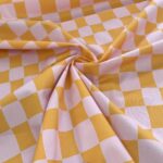 Tissu toile de coton bachette checkerboard - Orange, rose