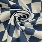 Tissu toile de coton bachette checkerboard - Bleu, blanc