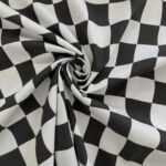 Tissu toile de coton bachette checkerboard - Noir, blanc