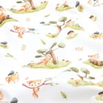 Tissu coton imprimé Renard - Fond, blanc