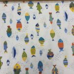 Tissu coton imprimé grande largeur 280 cm - Poissons, multicolore fond blanc