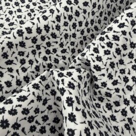 Tissu popeline coton imprimé fleurs - Noir, Fond Blanc