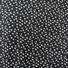 Tissu popeline coton imprimé fleurs - Blanc, Fond noir