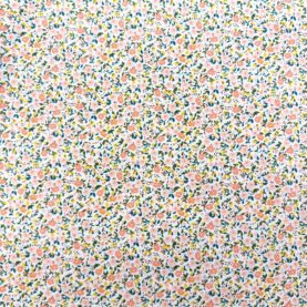 Tissu popeline coton imprimé fleurs - Rose, Fond blanc