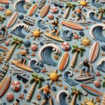 Tissu coton 3D imprimé Surf - Multicolore, fond bleu
