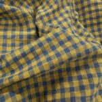 Tissu Seersucker Vichy coton - Bleu, moutarde