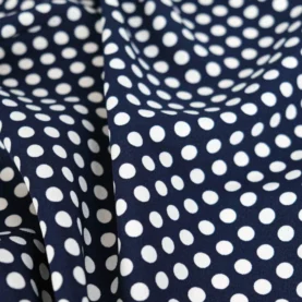 Tissu Crêpe à Pois Blanc - fond bleu marine