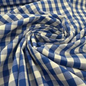 Popeline coton vichy carreaux - Bleu roi