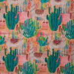 Tissu voile de coton imprimé Cactus et Lamas - Multicolore, rose