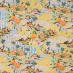 Tissu voile de coton imprimé Paysage Tropical Citrons Oranges - Multicolore, jaune