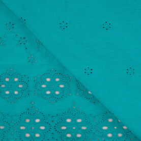 Tissu coton Broderie anglaise - Turquoise