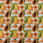 Tissu coton imprimé Papaye - Orange, fond blanc