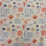 Tissu coton imprimé crustacés - Multicolore, Fond blanc