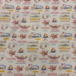 Tissu coton imprimé Sardines- Multicolore, Fond blanc