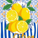 Coupon de tissu - Citron Rayures Bleu