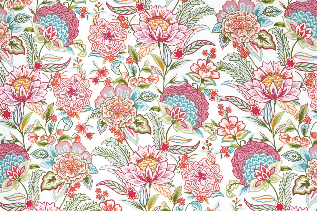 3665269414936_1 Tissu Coton Cretonne Bloom- Multicolore fond Blanc – Image 1
