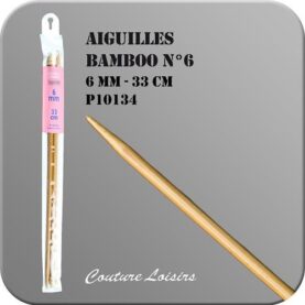 Aiguilles à tricoter 33 cm n° 6 en bambou - la paire