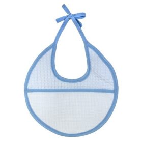 Bavoir rond nid d’abeille à broder 22 cm - biais bleu
