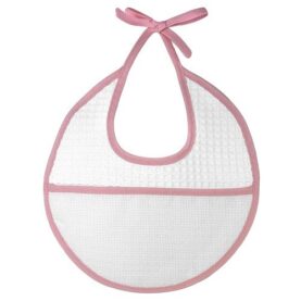 Bavoir rond nid d’abeille à broder 22 cm - biais rose