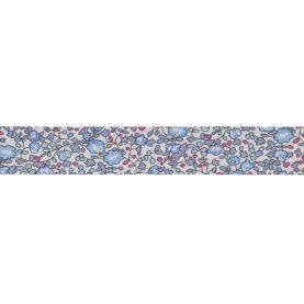 Biais Liberty 20 mm au mètre - Fleurs bleu ciel