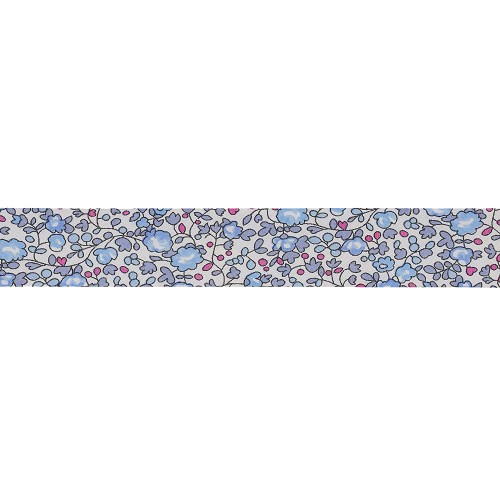 Biais Liberty 20 mm au mètre - Fleurs bleu ciel Biais Liberty 20 mm au mètre - Fleurs bleu ciel
