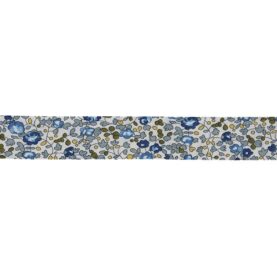 Biais Liberty 20 mm au mètre - Fleurs bleues et grises