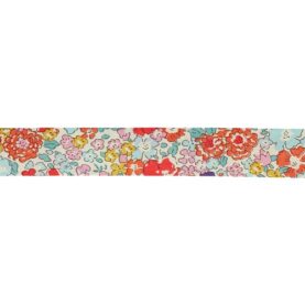 Biais Liberty 20 mm au mètre - Fleurs orange et turquoise