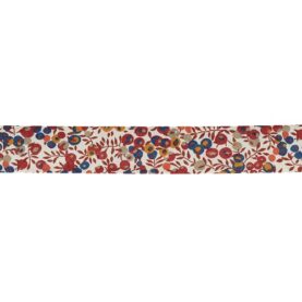 Biais Liberty 20 mm au mètre - Fleurs rouges et bleues