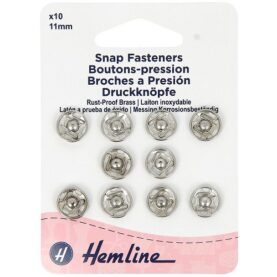 Boutons-pression à coudre 11 mm nickelés - lot de 10