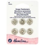 Boutons-pression à coudre 13 mm nickelés - lot de 6