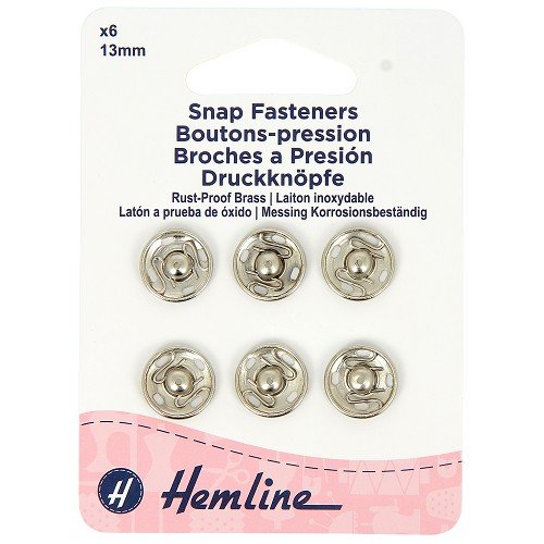 Boutons-pression à coudre 13 mm nickelés - lot de 6 Boutons-pression à coudre 13 mm nickelés - lot de 6