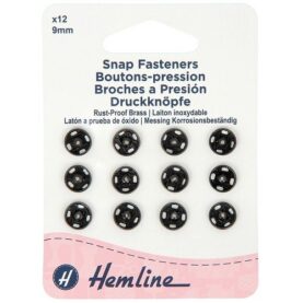 Boutons-pression à coudre 9 mm noirs - lot de 12