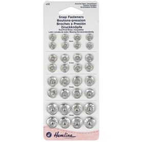 Boutons-pression à coudre nickelés - assortiment de 32