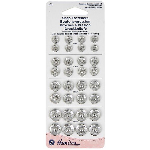 Boutons-pression à coudre nickelés - assortiment de 32 Boutons-pression à coudre nickelés - assortiment de 32