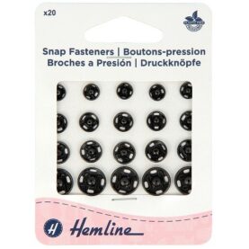 Boutons-pression à coudre noirs - assortiment de 20