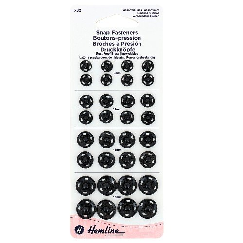 Boutons-pression à coudre noirs - assortiment de 32 Boutons-pression à coudre noirs - assortiment de 32