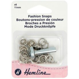 Boutons-pression fantaisie à anneau 11 mm argentés avec outil de pose - lot de 6