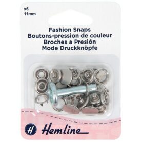 Boutons-pression fantaisie à tête pleine 11 mm argentés avec outil de pose - lot de 6