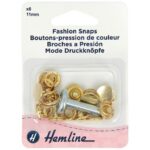 Boutons-pression fantaisie à tête pleine 11 mm dorés avec outil de pose - lot de 6
