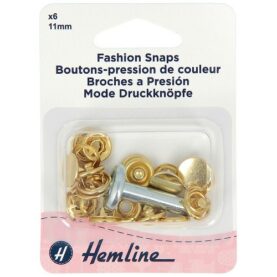 Boutons-pression fantaisie à tête pleine 11 mm dorés avec outil de pose - lot de 6