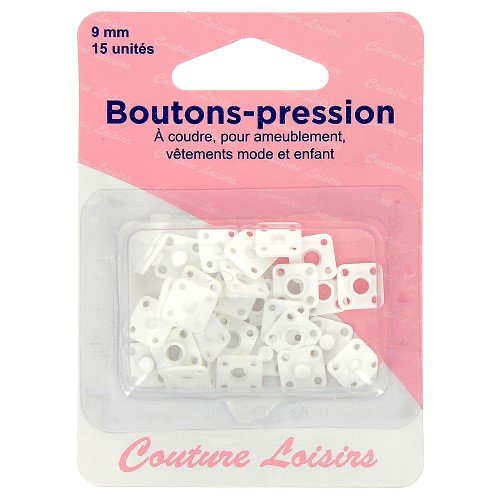 Boutons-pression nylon 9 mm blancs - lot de 15 Boutons-pression nylon 9 mm blancs - lot de 15