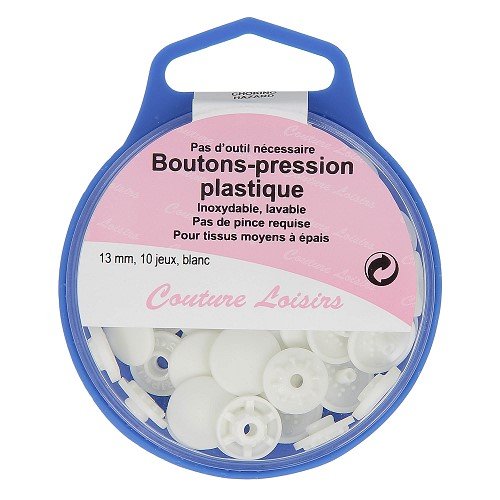 Boutons-pression sans outil 13 mm blancs - lot de 10 Boutons-pression sans outil 13 mm blancs - lot de 10