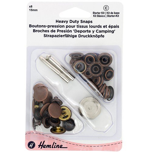Boutons-pression tissus épais 15 mm bronze avec outil de pose - lot de 8 Boutons-pression tissus épais 15 mm bronze avec outil de pose - lot de 8