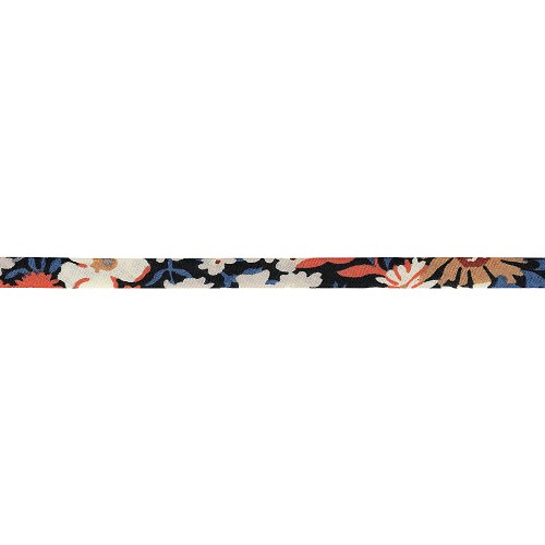 Cordon spaghetti Liberty 7 mm au mètre - Fleurs orange fond noir Cordon spaghetti Liberty 7 mm au mètre - Fleurs orange fond noir