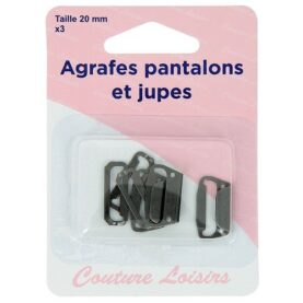 Crochets de pantalon et jupe 20 mm noirs - lot de 3