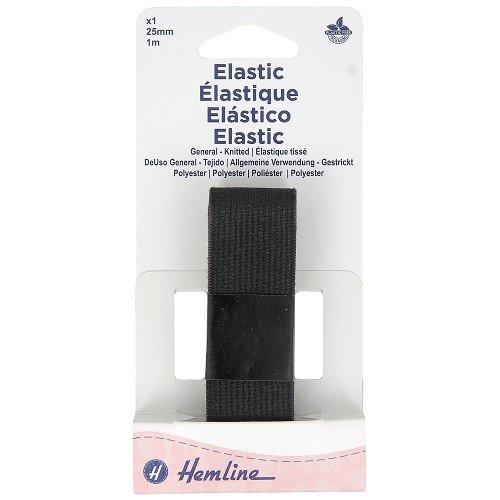 Élastique tissé souple 25 mm noir - 1 m Élastique tissé souple 25 mm noir - 1 m