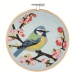 Kit broderie Trimits avec cercle 15 cm - Mésange et fleurs de cerisier