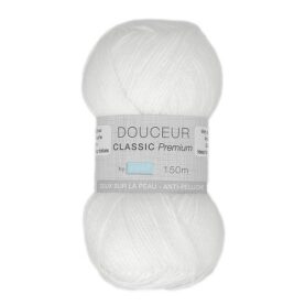 Pelote de fil à tricoter Douceur Classic Trimits, coloris Blanc